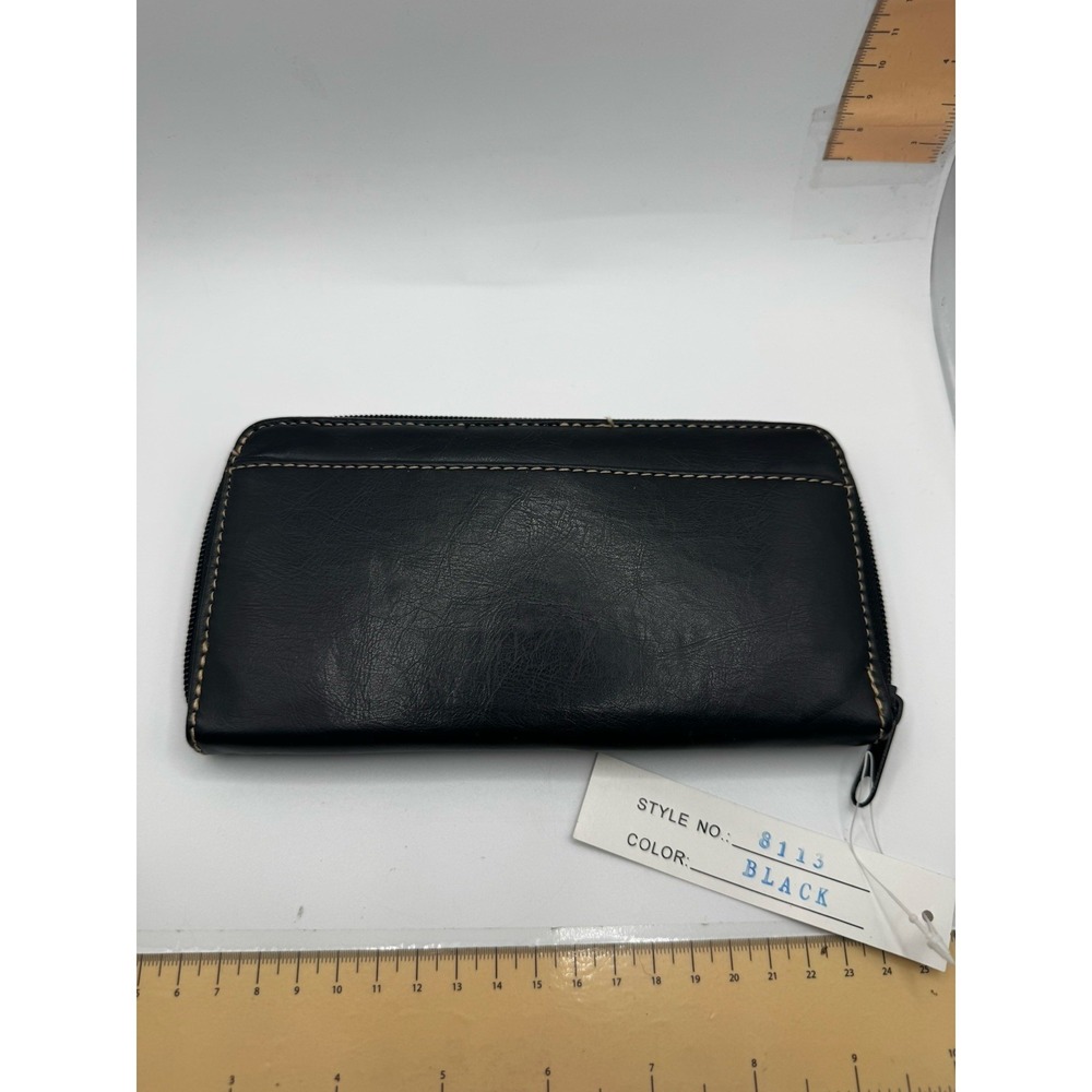 Black Zipper Billfold - Space For‎ Checkbook Vegan Leather NWT JC Fashion